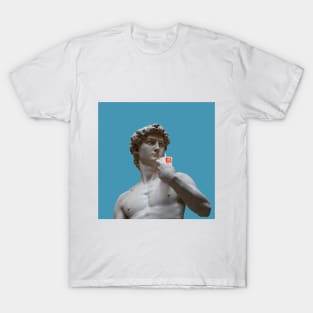Minimalist Aesthetic - Statue of David in Blue T-Shirt
